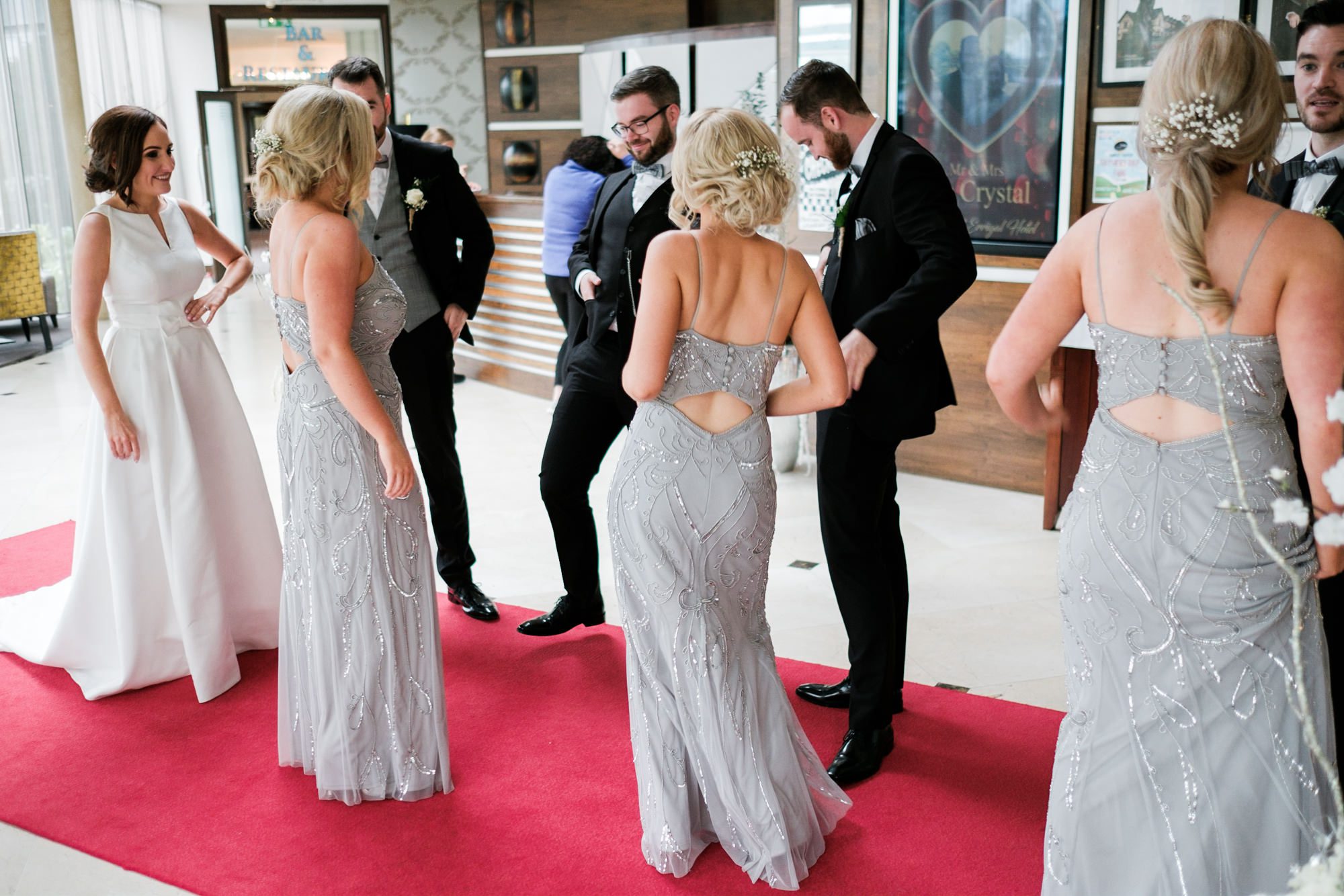 bridal party warming up for their entrance