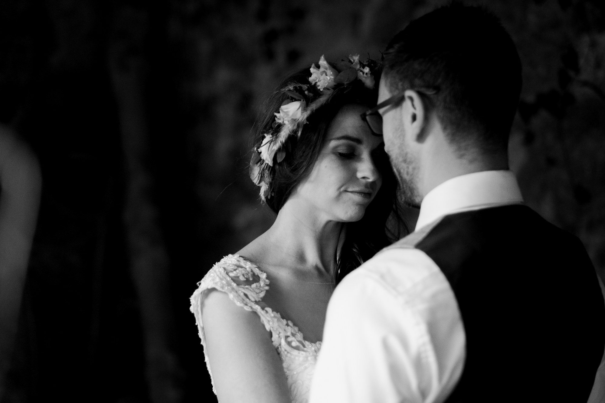 close portrait of bride and groom