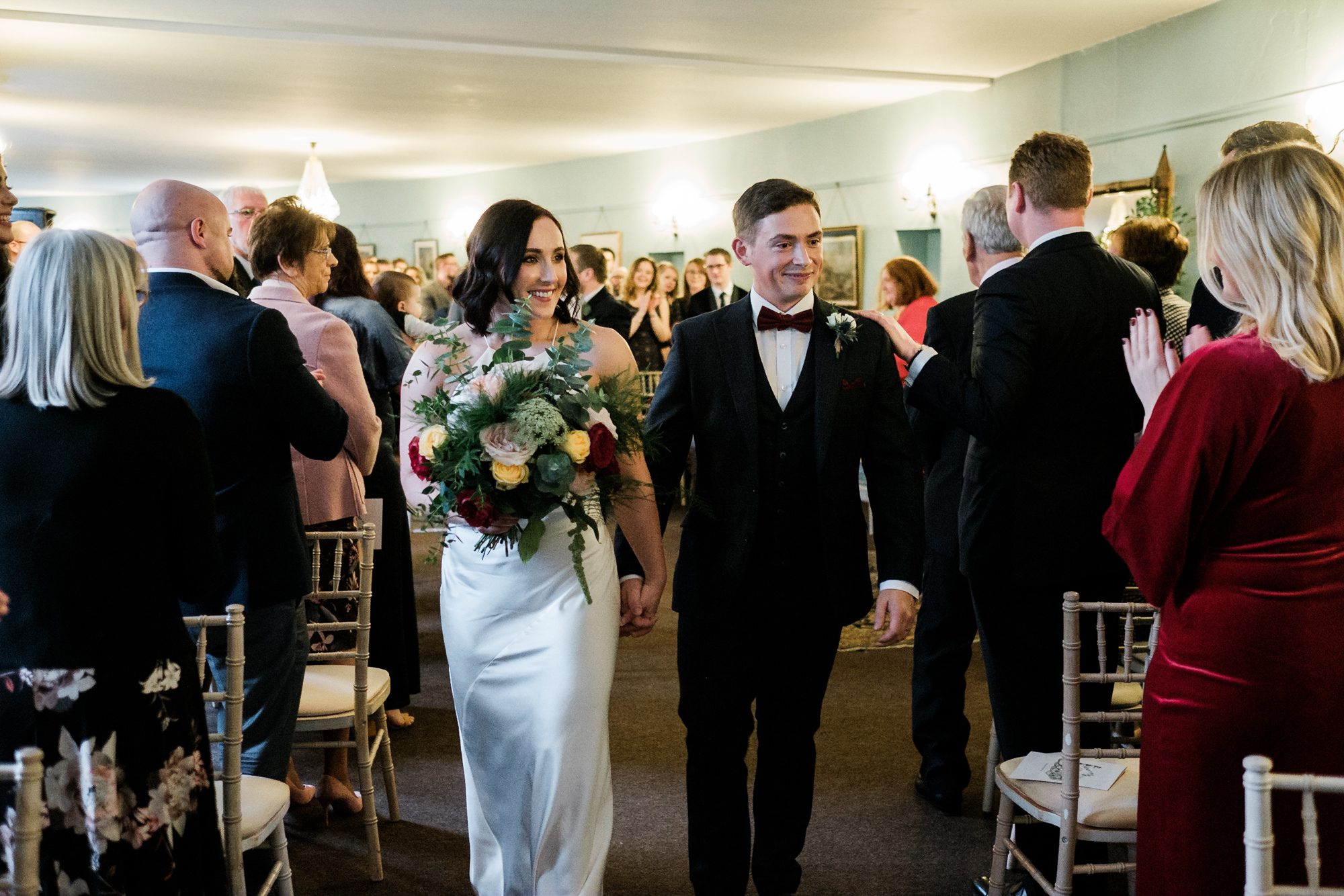 bride and groom leaving ceremony at Lissanoure castle